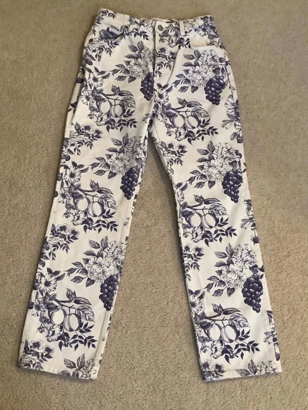 Reformation Jeans Cynthia Toile High Rise Straight White & Blue Size 27/4 - Picture 1 of 4